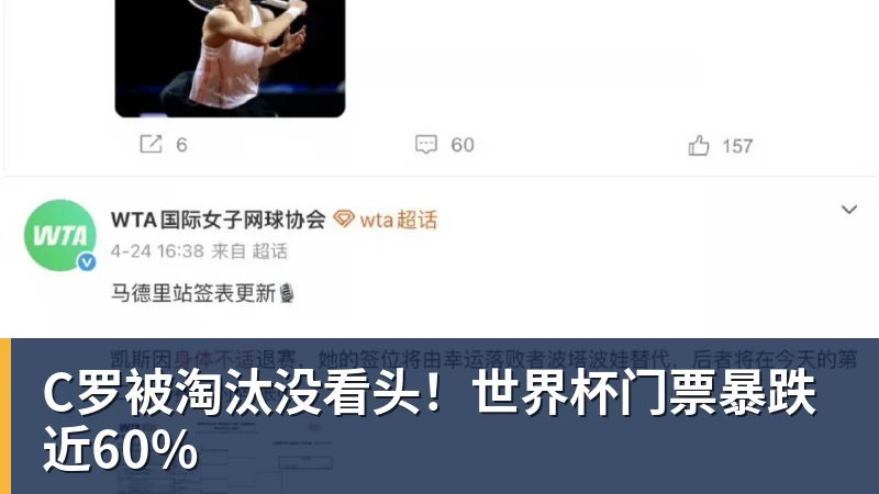 C罗被淘汰没看头！世界杯门票暴跌近60%